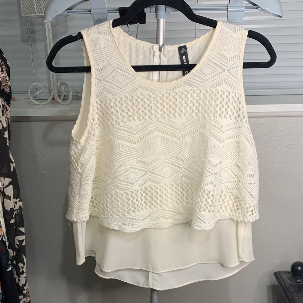 Design Lab Lord & Taylor Ivory Crochet‎ Tank Top